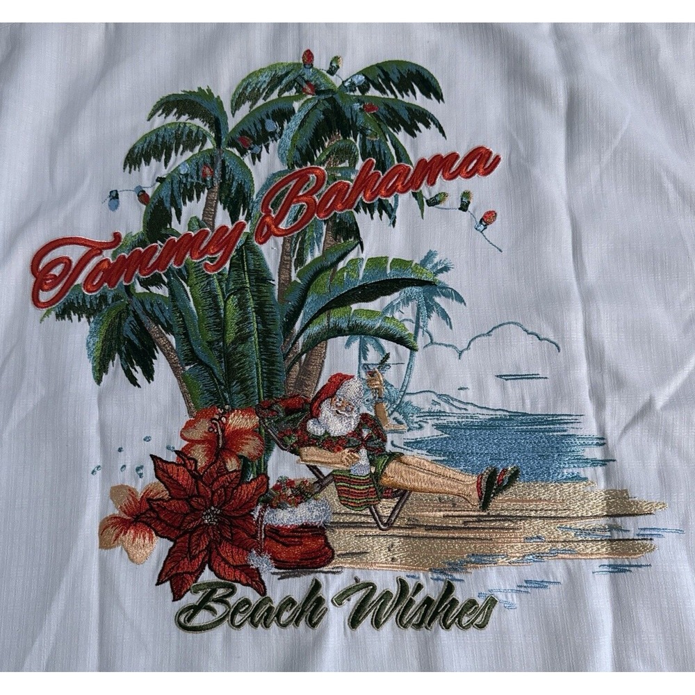 NEW Tommy Bahama Men's Small Embroidered Beach Wishes Santa Christmas Shirt S